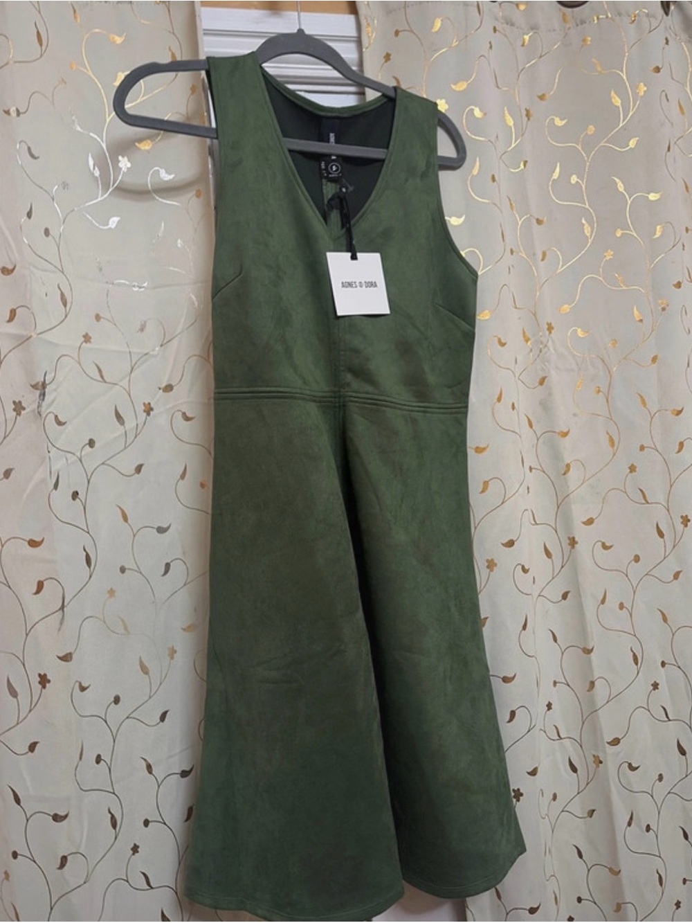 Agnes & Dora Olive Green Faux Suede Sleeveless V-Neck Jumpsuit